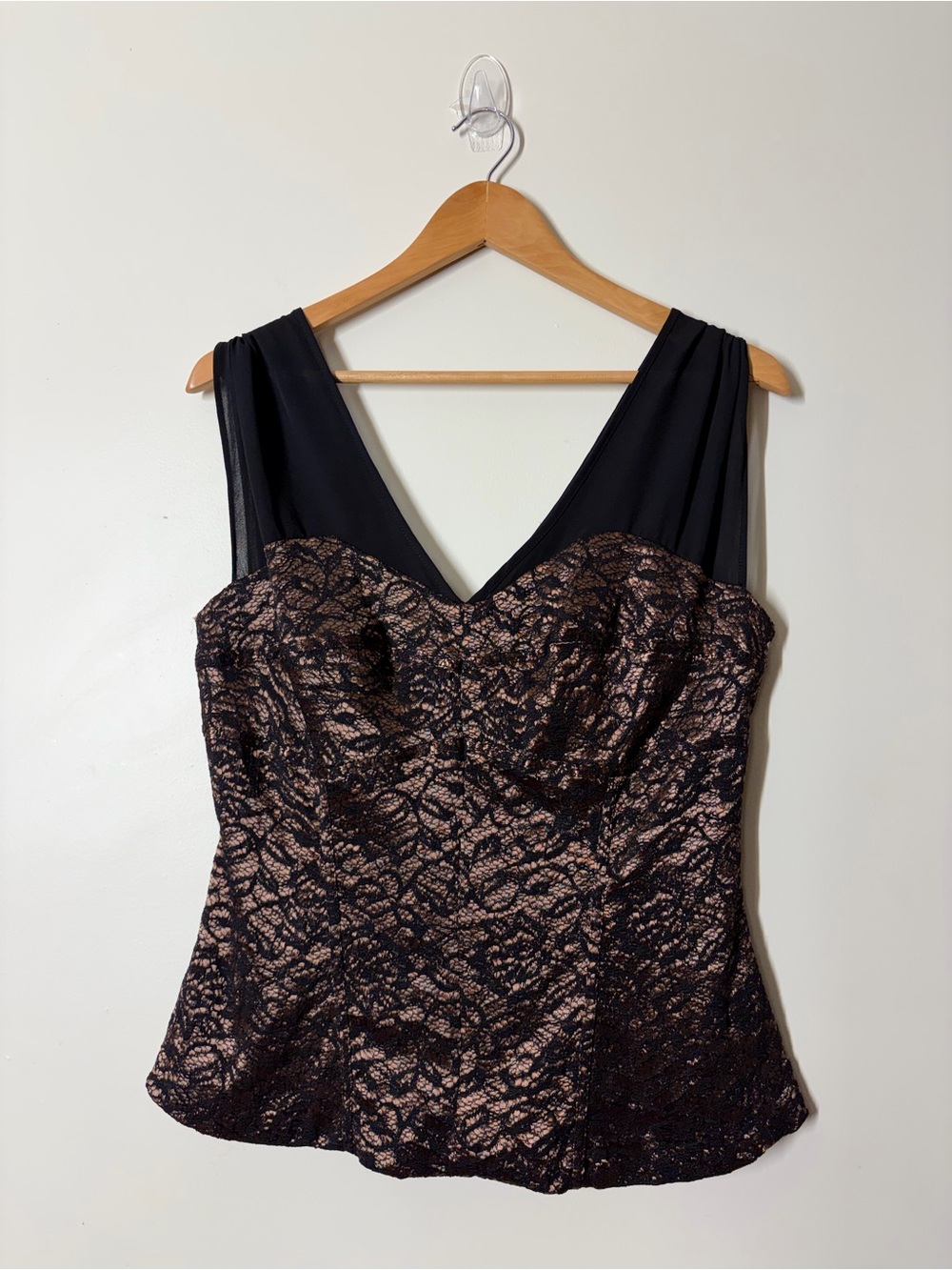 Worthington Black Lace Metallic Gold Peplum Top NWT Elegant Party Tank